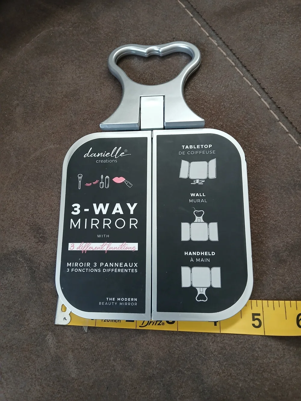 Triple-Panel Heart-Top Wall Mirror in Silver